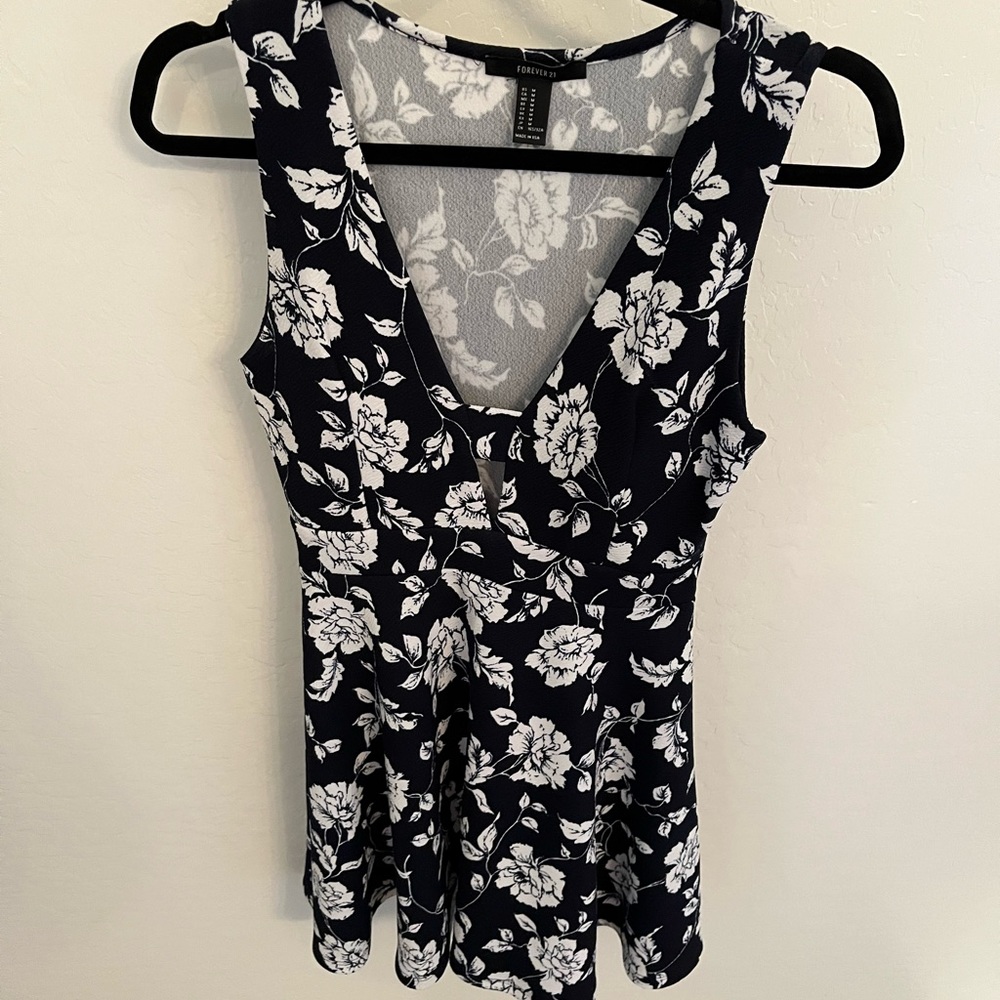 Dark Blue and white Skater Dress-Forever 21 Medium